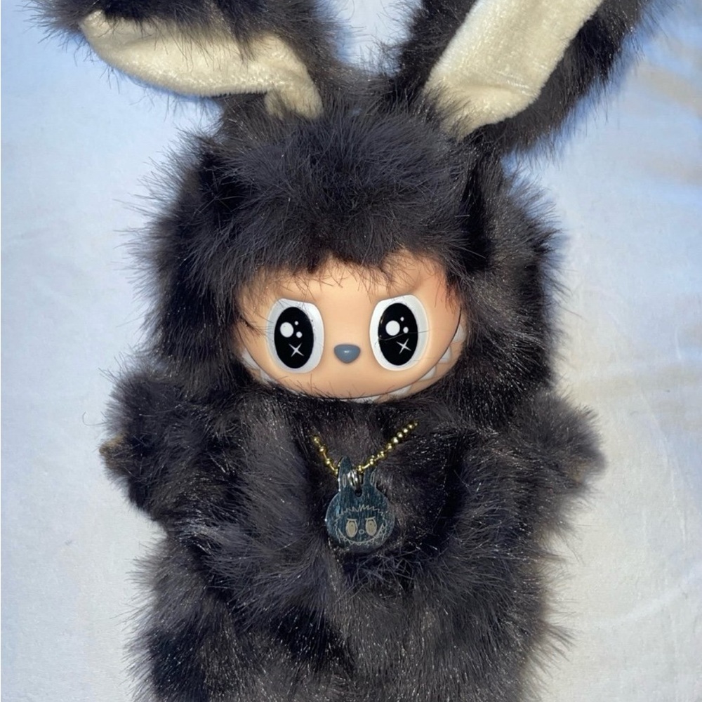 Lafufu - Customized Black Furry Bunny Doll with Necklace - Bag charm